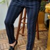 Pantaloni eleganți de bărbați, Slim Fit, Bleumarin cu dungi - PN413