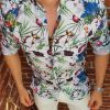 Cămașă de bărbați, Slim Fit, guler tunica, înflorată - CM312