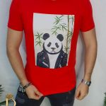 Tricou barbati slim fit rosu PANDA  - TR104