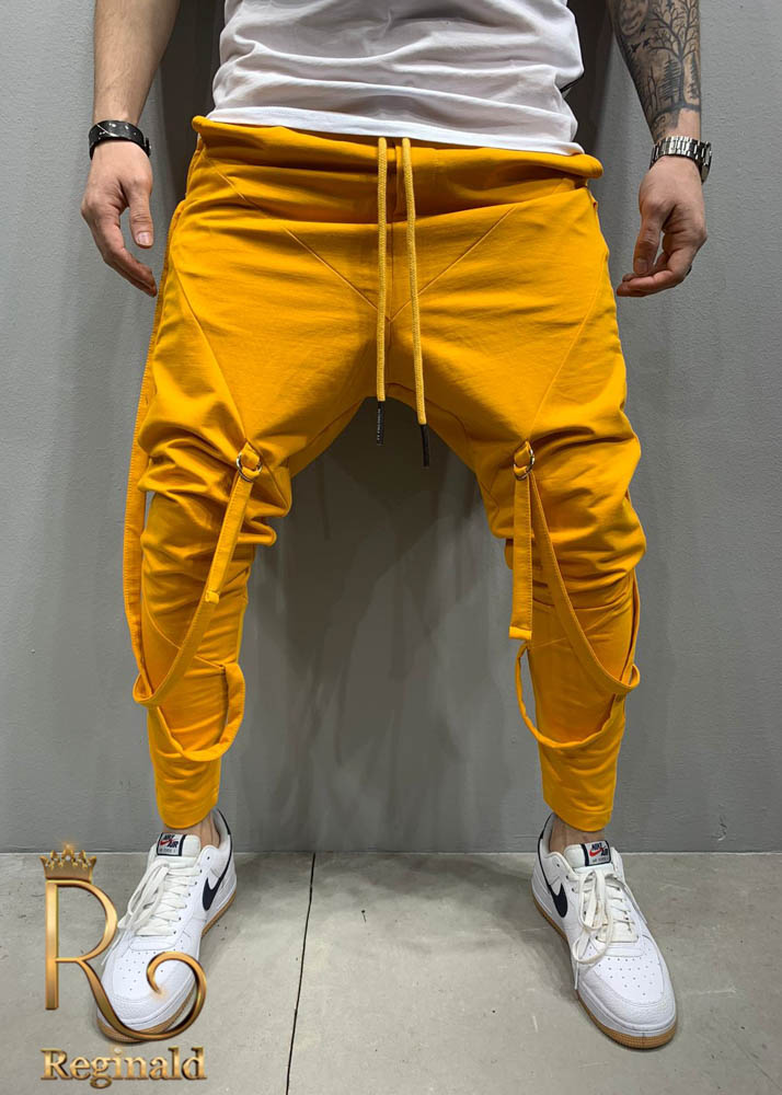 Pantaloni trening casual de barbati, galbeni cu tur lasat - PNT144