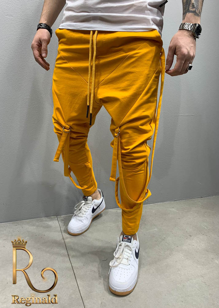 Pantaloni trening casual de barbati, galbeni cu tur lasat - PNT144 - imagine 2