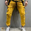 Pantaloni trening casual de barbati, galbeni cu tur lasat   - PNT147