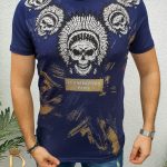 Tricou de barbati slim fit bleumarin cu strasuri Le Designers - TR122