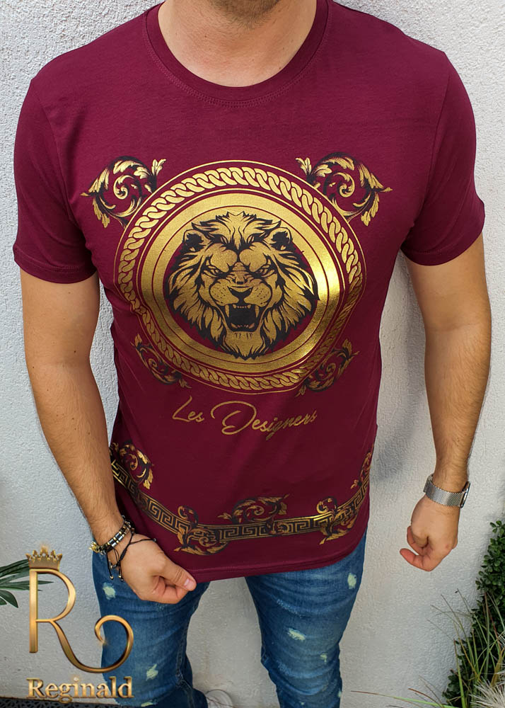 Tricou de barbati slim fit grena imprimeu auriu Le Designers - TR112