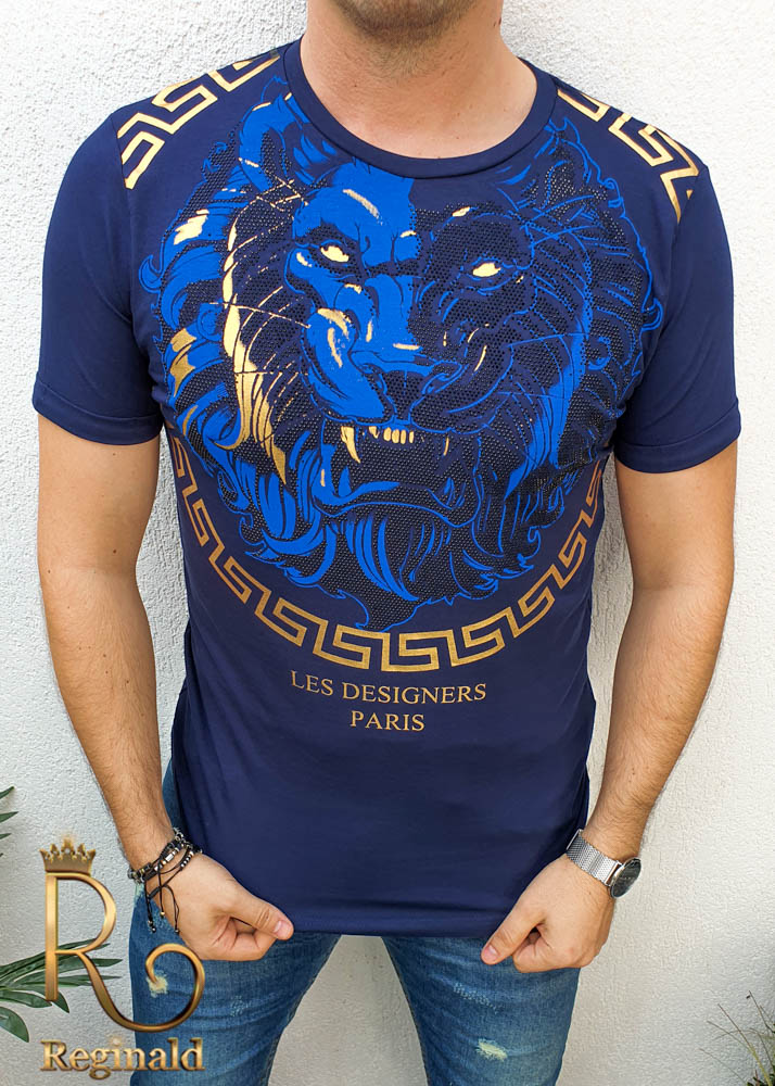 Tricou de barbati slim fit bleumarin cu strasuri Les Designers Paris - TR110