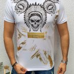Tricou de barbati slim fit alb cu strasuri Le Designers - TR121