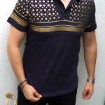 T-shirt homme slim fit bleu marine à col   Le Designers - TR173