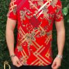 Tricou de barbati slim fit rosu cu imprimeu auriu  Le Designers - TR175