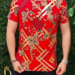 Tricou de barbati slim fit rosu cu imprimeu auriu  Le Designers - TR175