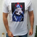 Tricou de barbati slim fit alb imprimeu Panda - TR151