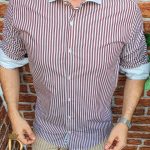 Cămașă de bărbați, Slim Fit, Alba in dungi grena - CM400