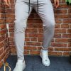 Pantaloni de barbati slim fit casual gri cu snur, lant inclus   - PNT166