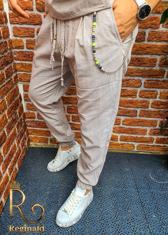 Pantaloni de vara casual, Textura IN, lanț inclus - PNT149