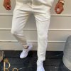 Pantaloni trening de barbati, cu snur, albi, conici - PNT189
