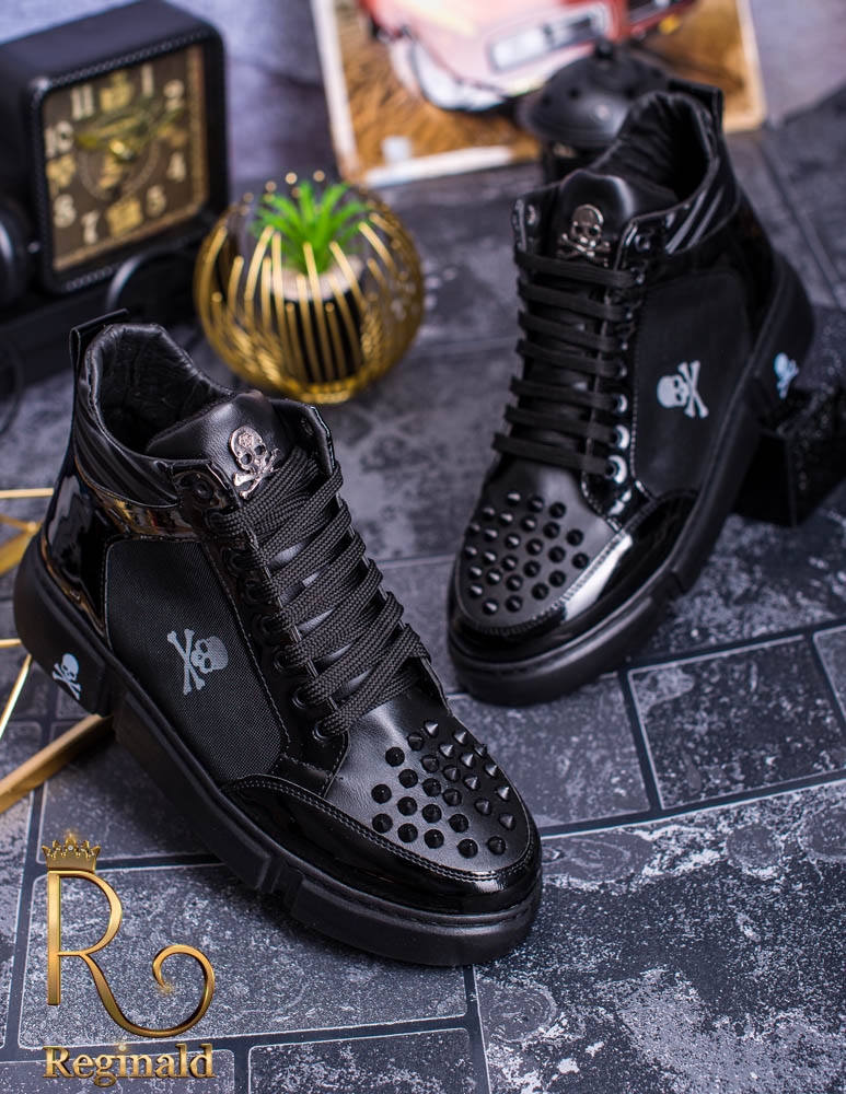 Tenisi inalti de barbati cu talpa neagra si tinte negre, Death Skull – AD146 - imagine 2