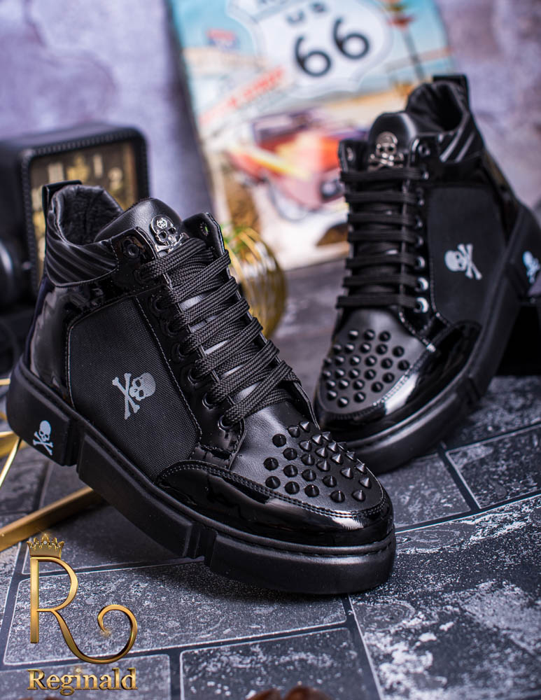 Tenisi inalti de barbati cu talpa neagra si tinte negre, Death Skull – AD146 - imagine 3