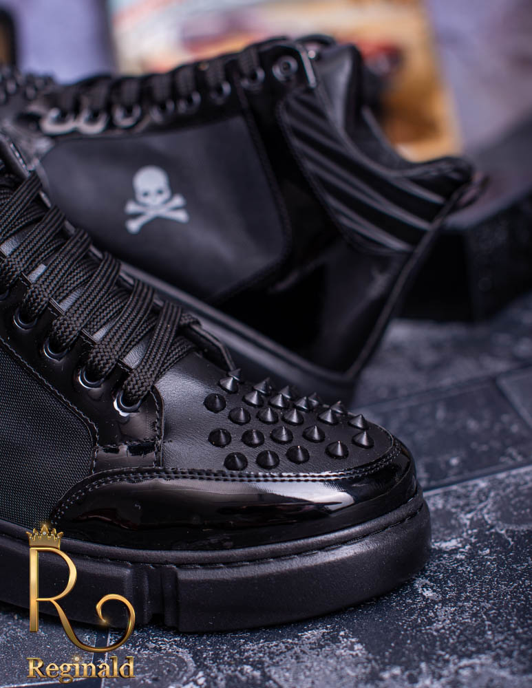 Tenisi inalti de barbati cu talpa neagra si tinte negre, Death Skull – AD146 - imagine 4