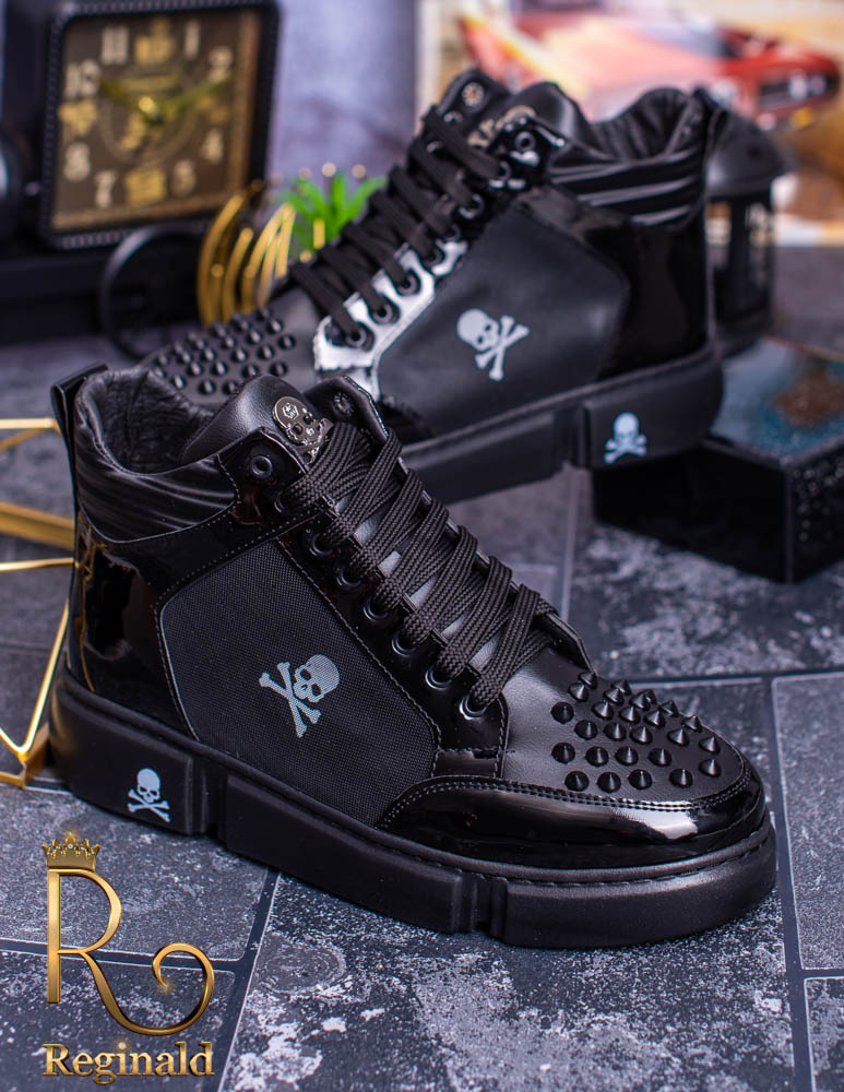 Tenisi inalti de barbati cu talpa neagra si tinte negre, Death Skull – AD146 - imagine 6