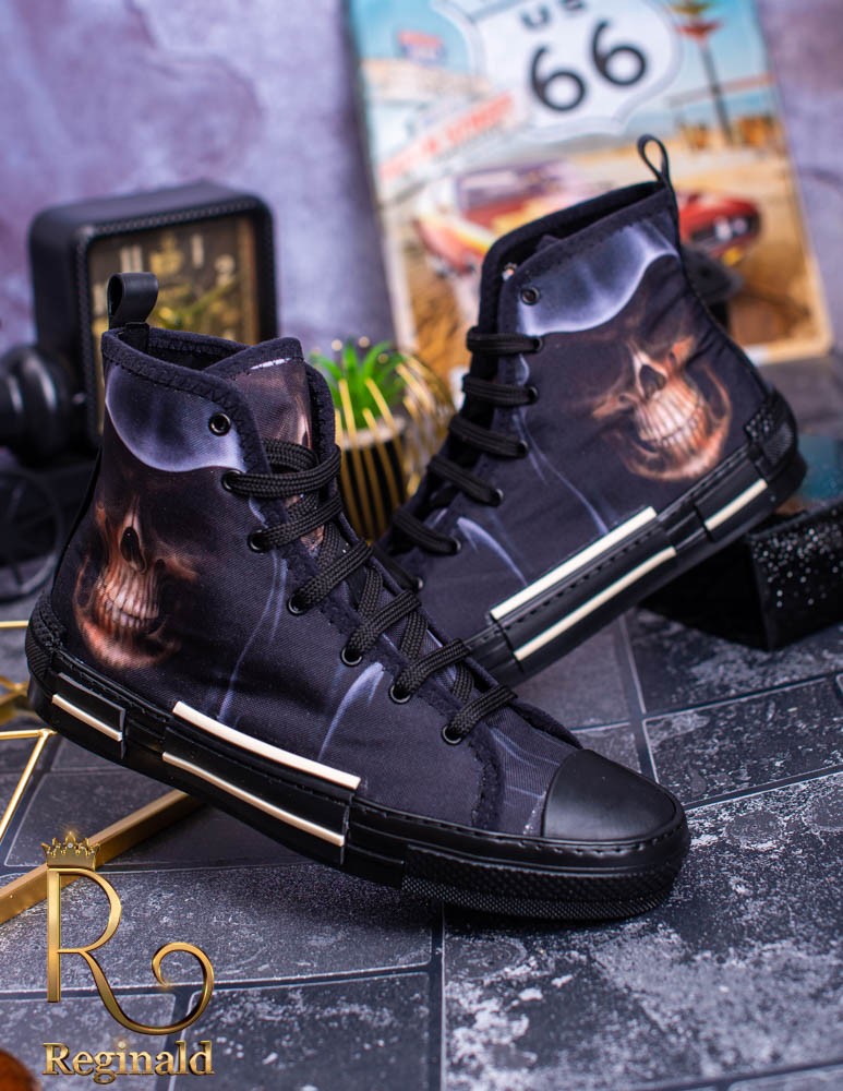 Tenisi de barbati inalti cu talpa neagra si imprimeu, Death Skull – AD150 - imagine 3