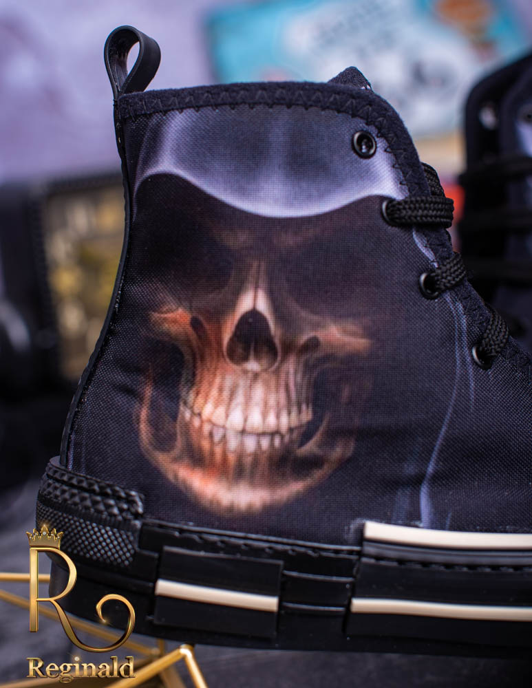 Tenisi de barbati inalti cu talpa neagra si imprimeu, Death Skull – AD150 - imagine 2