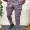 Pantaloni eleganti de barbati, Slim Fit, Gri in carouri multicolore - PN431