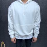 Hanorac de barbati alb cu gluga tip cagula , colectia slim fit  - BZ191
