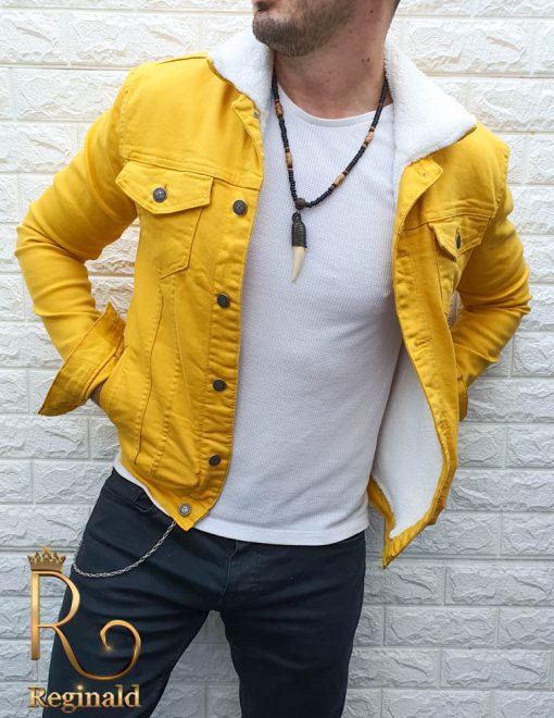 Yellow jean jacket, washed, for men, slim fit cut - GB75