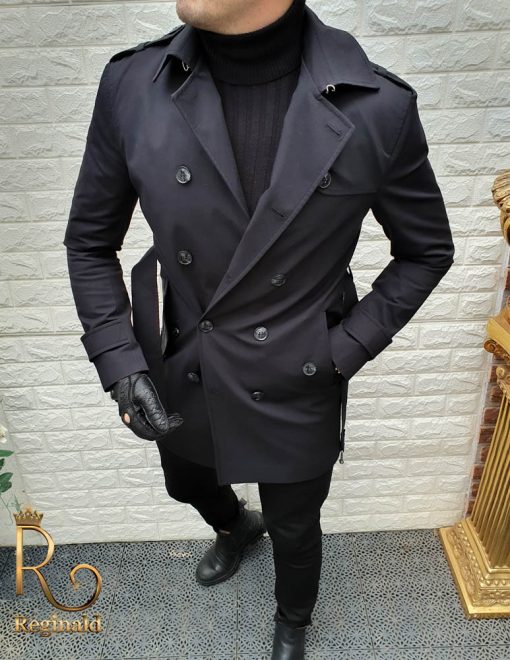 Manteau long homme noir Slim Fit en velours côtelé - PT251