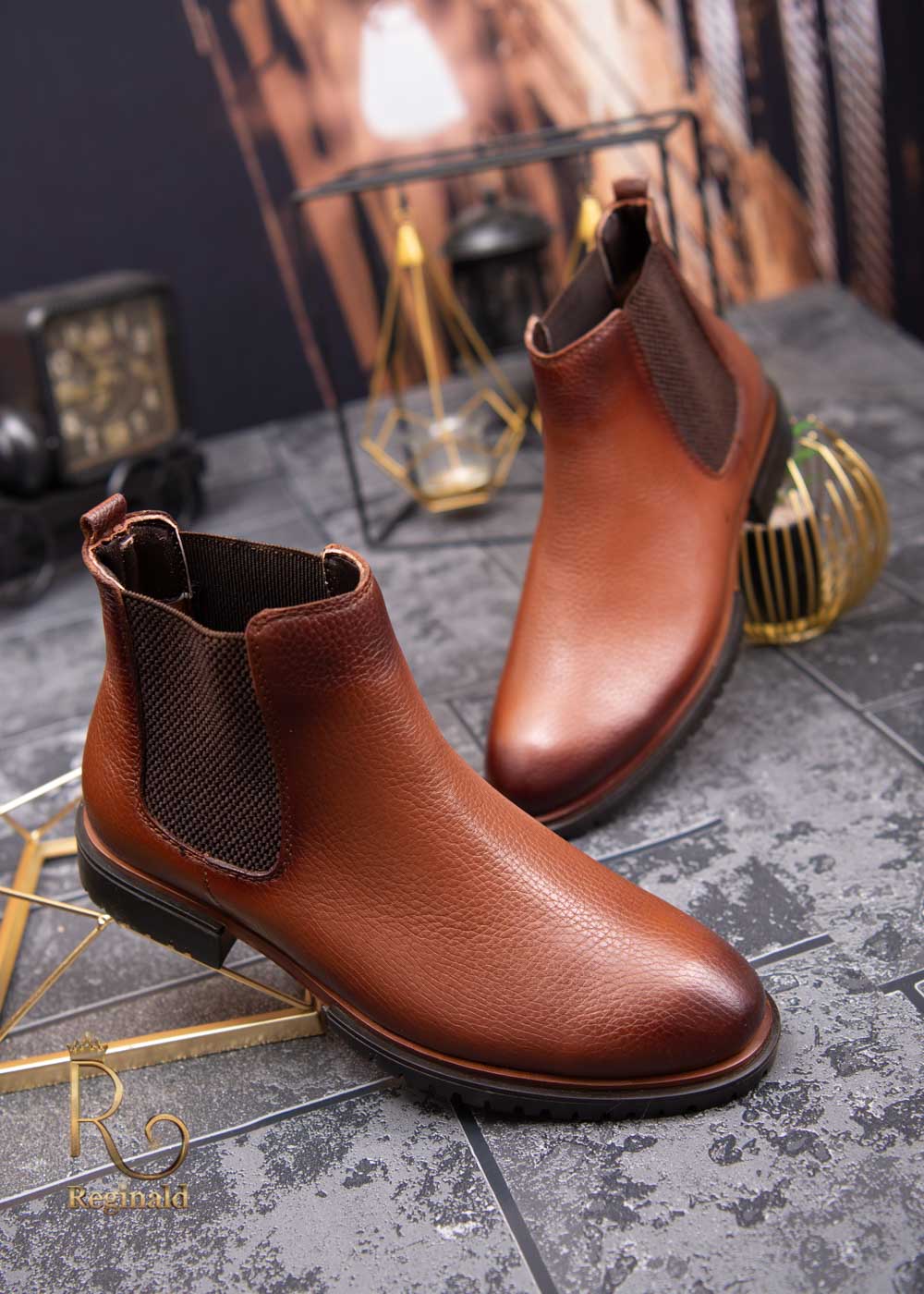 Ghete de barbati, maro, din piele 100% naturala intoarsa - GH95 - imagine 4