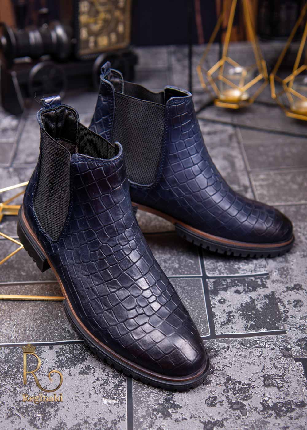 Ghete de barbati, bluemarin, din piele 100% naturala - GH86 - imagine 4