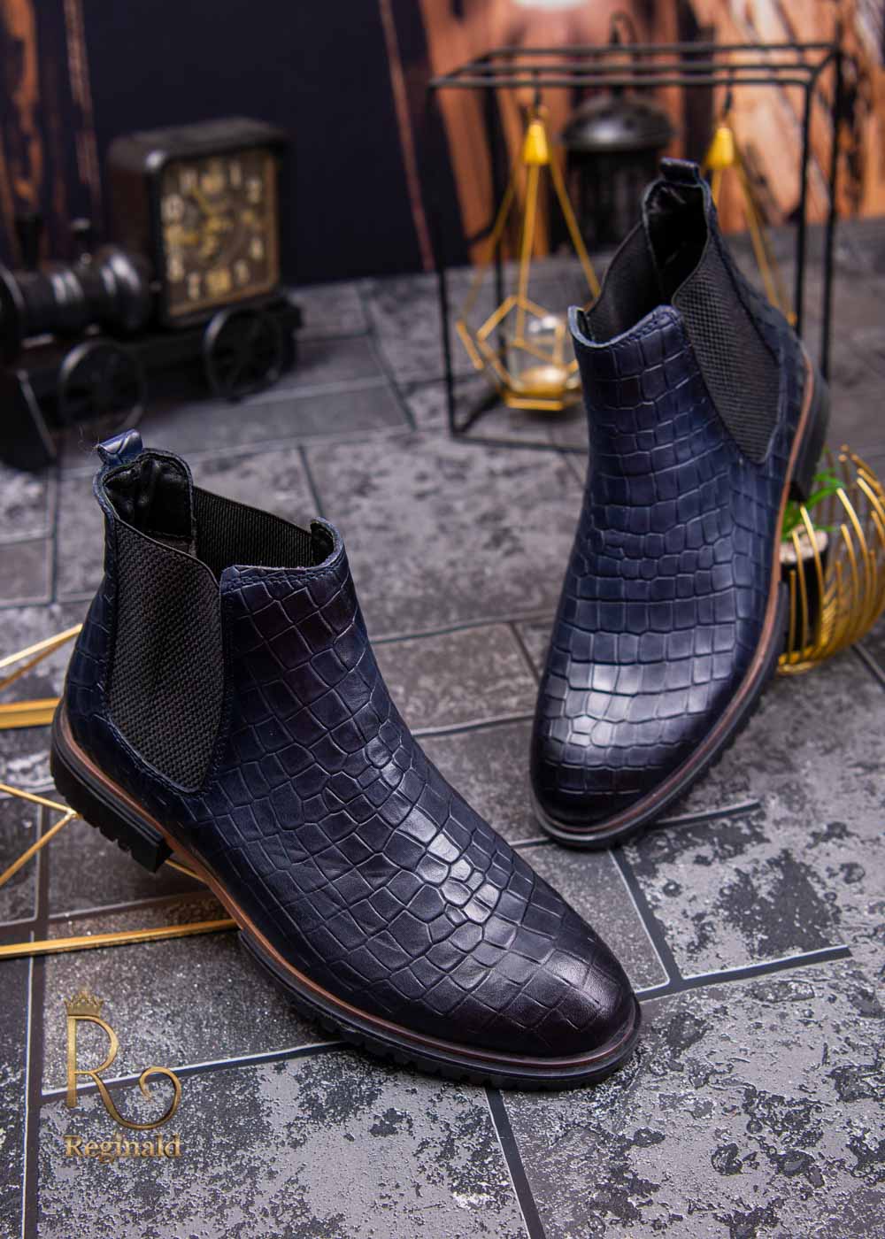 Ghete de barbati, bluemarin, din piele 100% naturala - GH86 - imagine 3