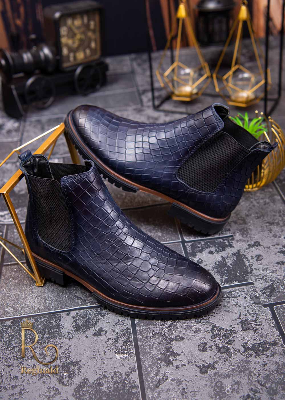 Ghete de barbati, bluemarin, din piele 100% naturala - GH86 - imagine 2