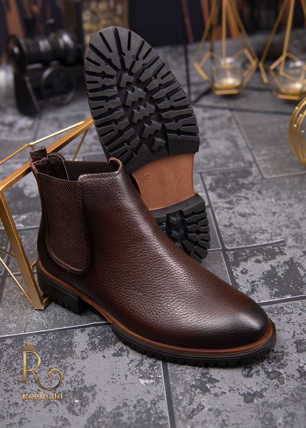 Ghete de barbati, maro inchis, din piele 100% naturala intoarsa - GH93 - imagine 4