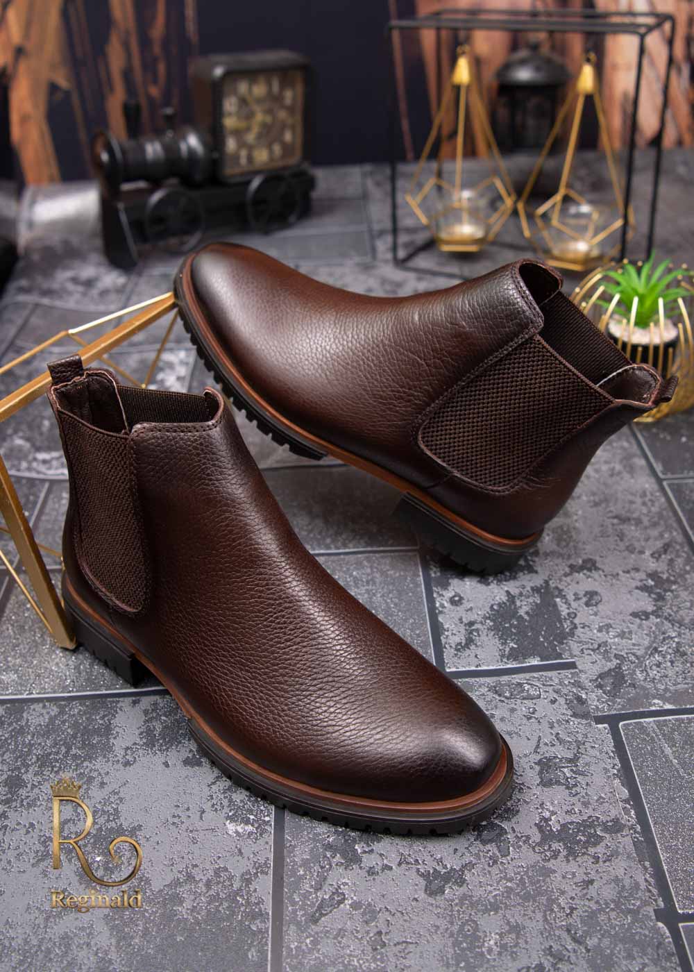 Ghete de barbati, maro inchis, din piele 100% naturala intoarsa - GH93 - imagine 2