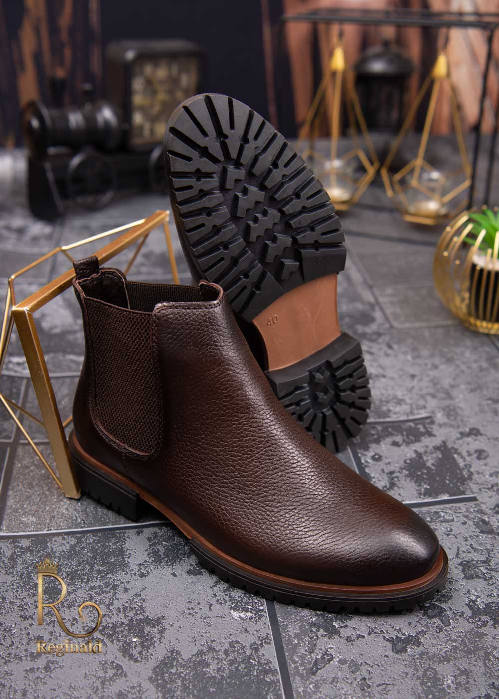 Ghete de barbati, maro inchis, din piele 100% naturala intoarsa - GH93