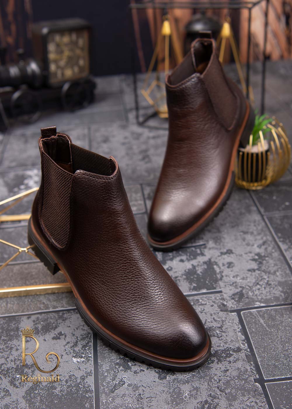 Ghete de barbati, maro inchis, din piele 100% naturala intoarsa - GH93 - imagine 5