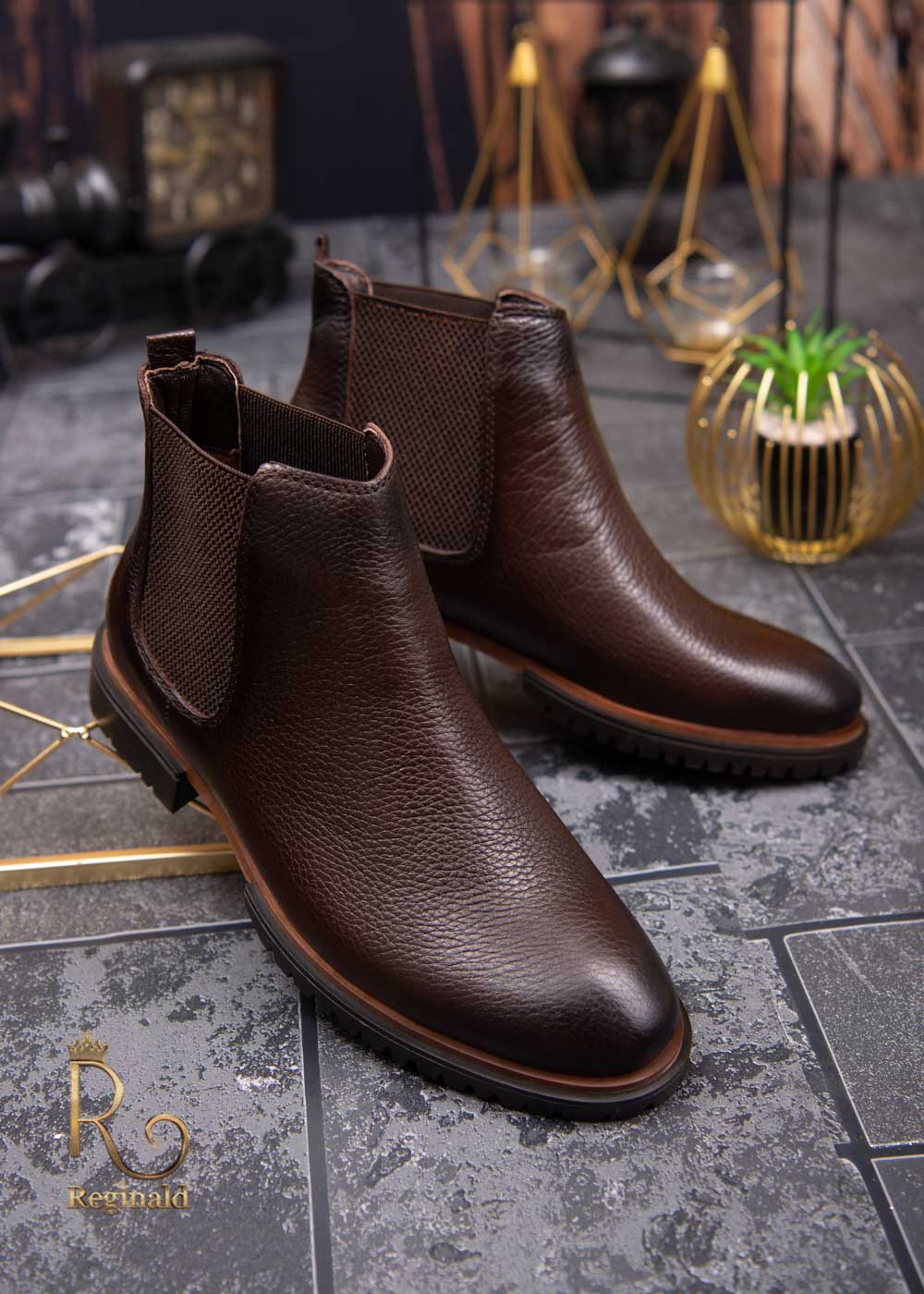 Ghete de barbati, maro inchis, din piele 100% naturala intoarsa - GH93 - imagine 6