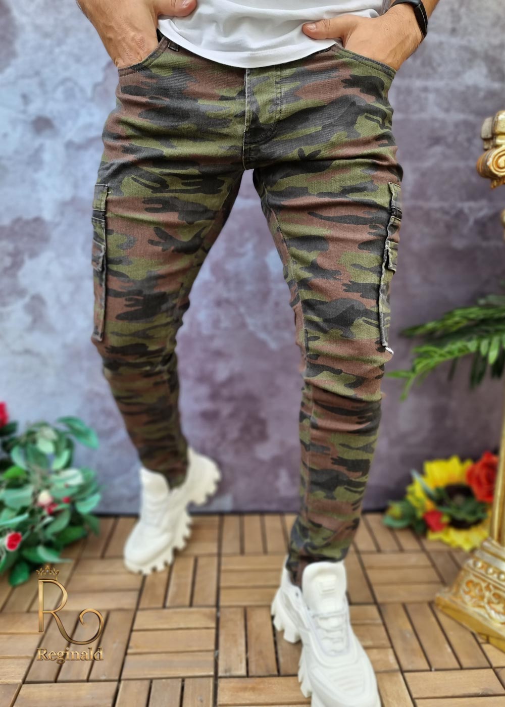 Blugi de bărbați, Skinny Fit, Buzunare laterale, camuflaj - BG732