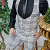 Compleu de bărbați, Vesta si Pantalon, Slim Fit, Gri in carouri - CU157