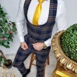 Compleu de bărbați, Vesta si Pantalon, Slim Fit, Bleumarin cu dungi - CU150