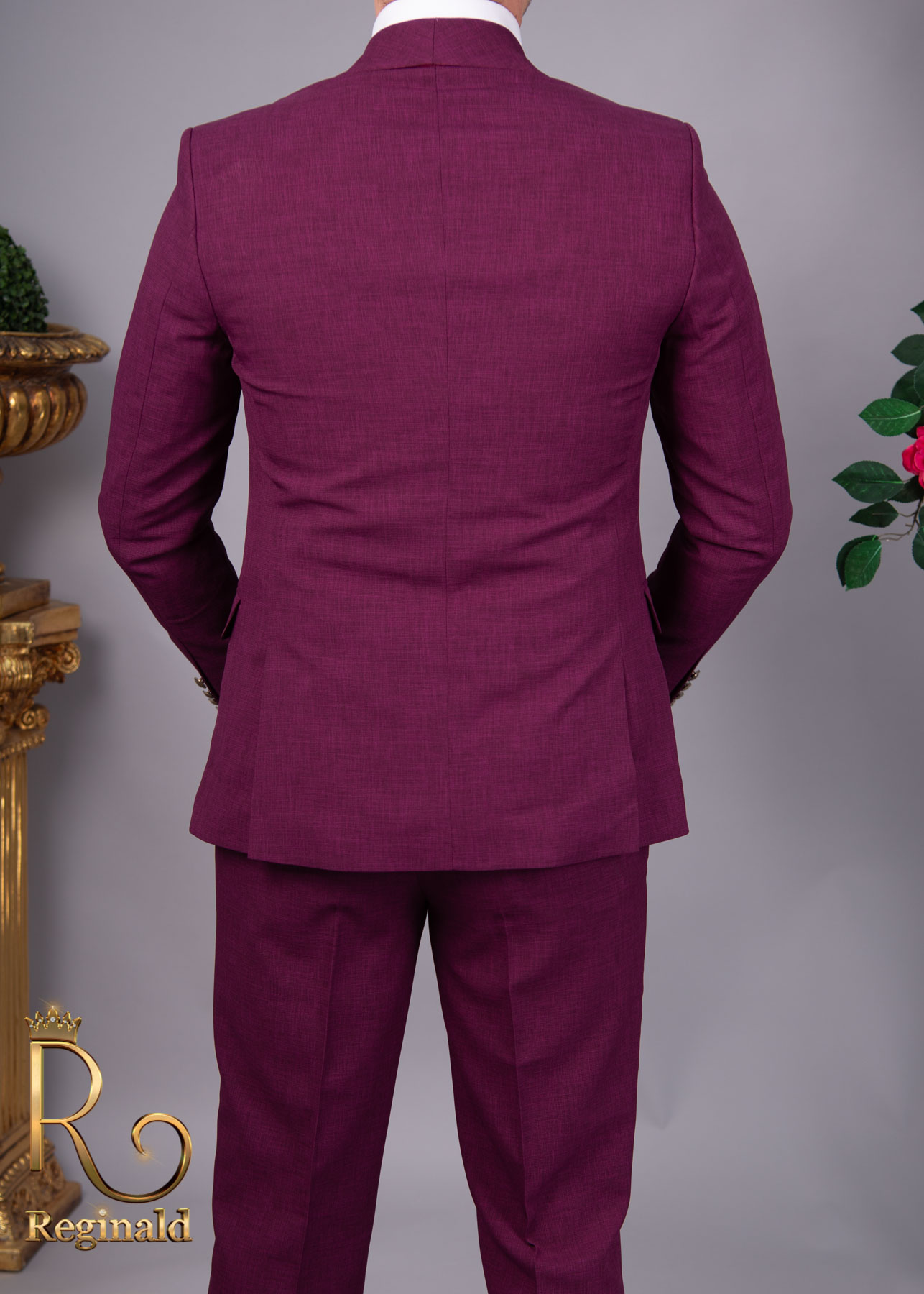 Costum de barbati, Slim Fit, Dark ciclam, Sacou, Vesta si Pantalon, Colectia 2021 - C1712 - imagine 3