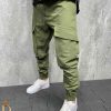 Pantaloni barbati casuala cu buzunare laterale slim-fit, conici , verde  -  PNT251