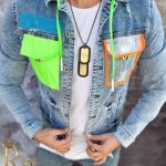 Jacheta de barbati, cu imprimeuri verde neon, croiala slim fit - GB147