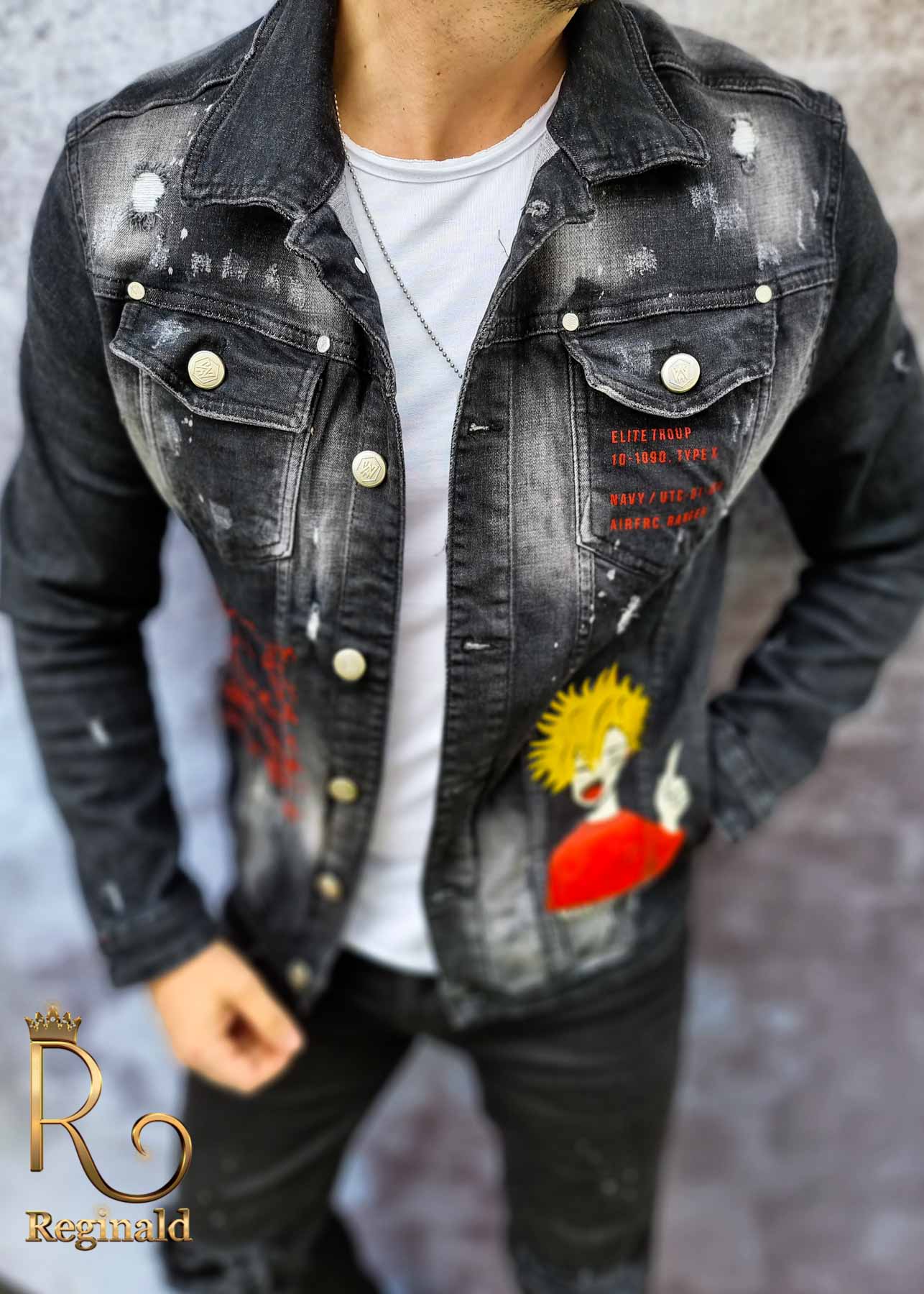 Jacheta +blugi de barbati, cu imprimeuri color - Reginald 2021 - GB115 - imagine 2