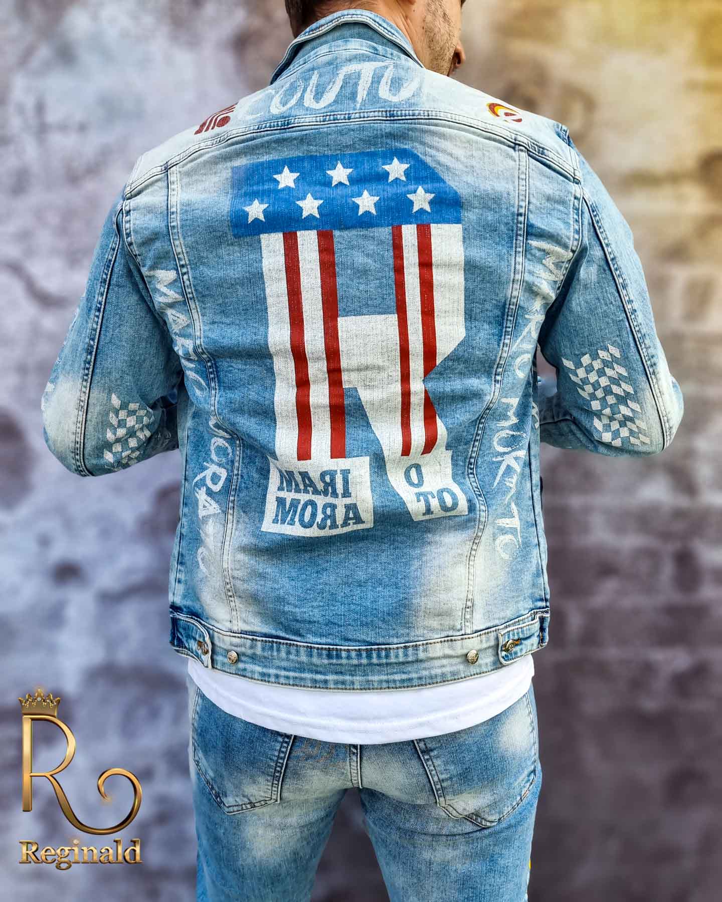 Jacheta + Blugi de barbati, cu imprimeuri, croiala slim - Mario Morato - GB105 - imagine 2