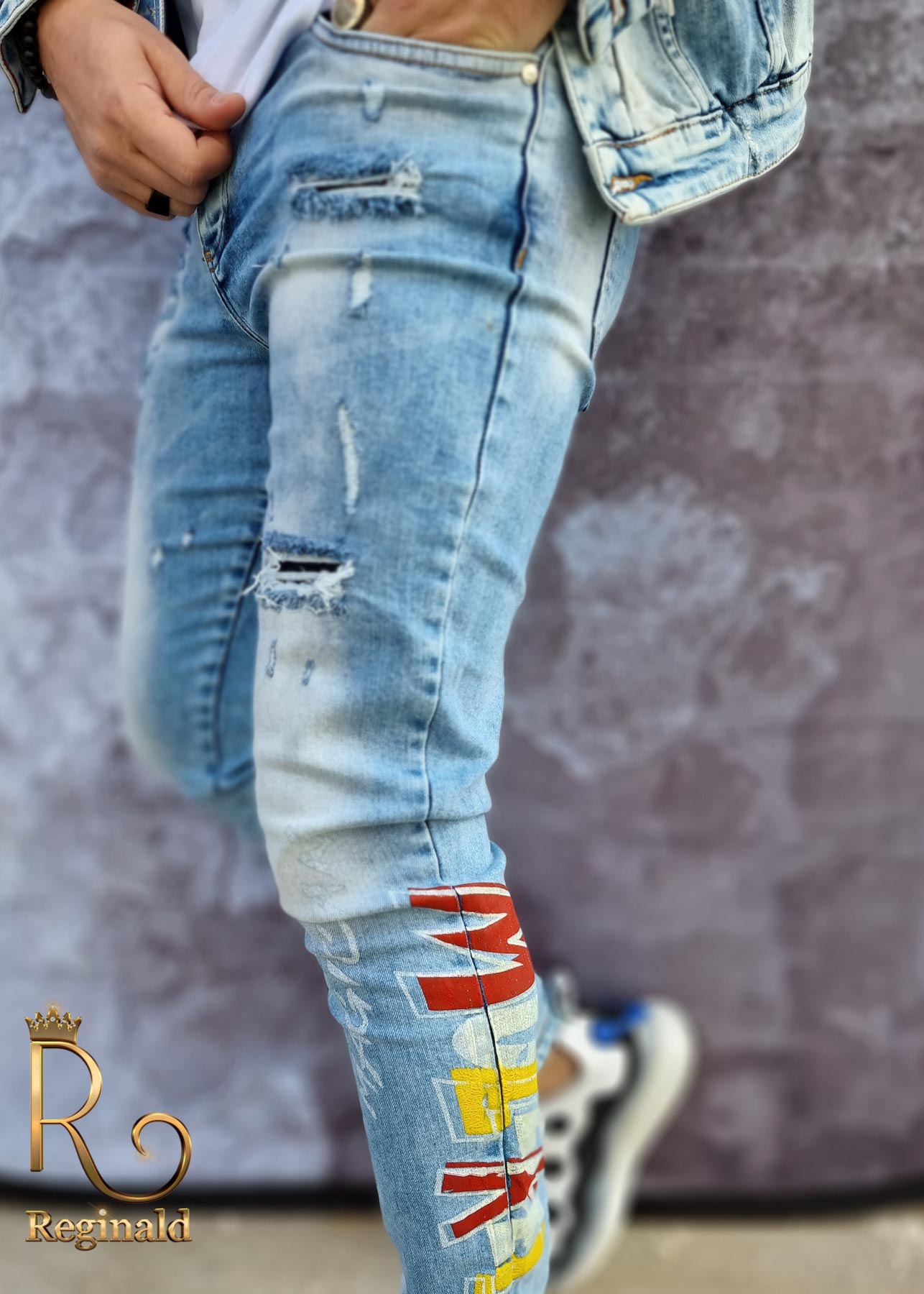 Jacheta + Blugi de barbati, cu imprimeuri, croiala slim - Mario Morato - GB105 - imagine 9