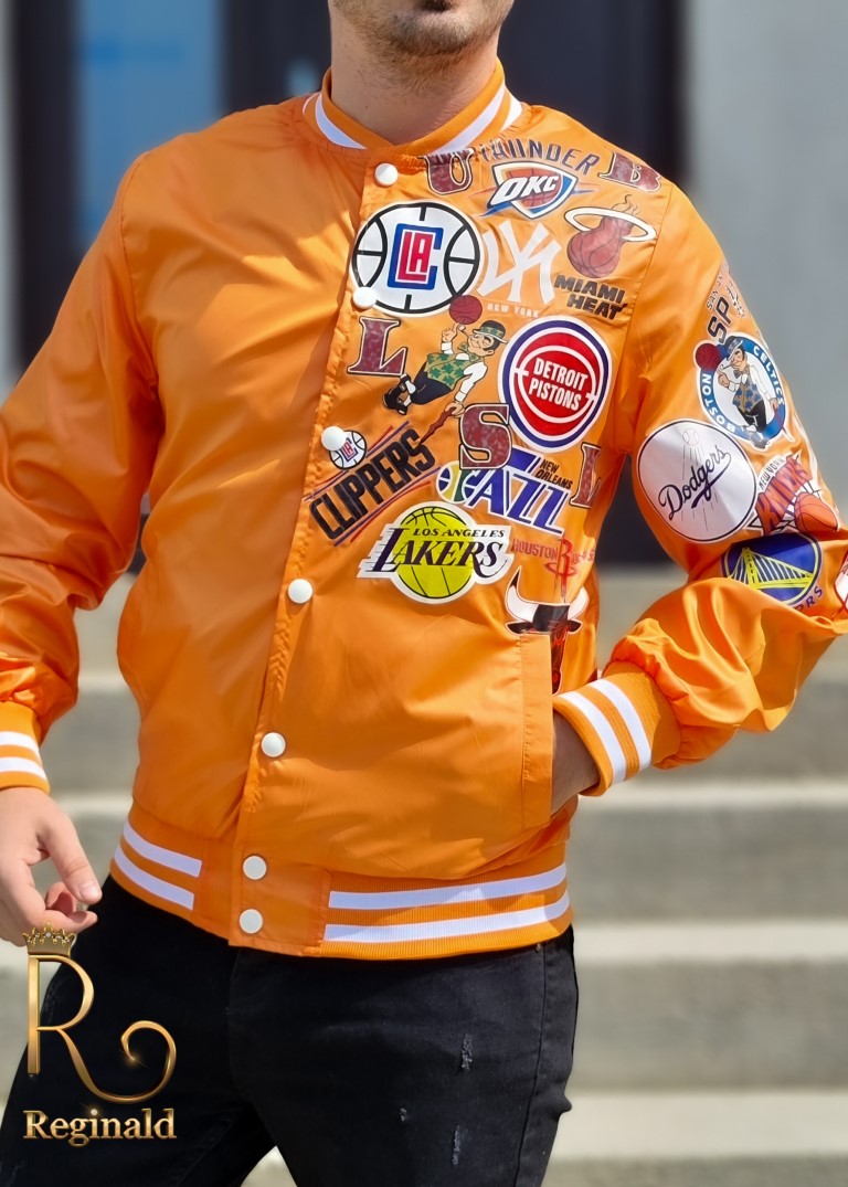 Jacheta din fas Basket Fans orange de barbati slim fit, colectia 2021 - GC522