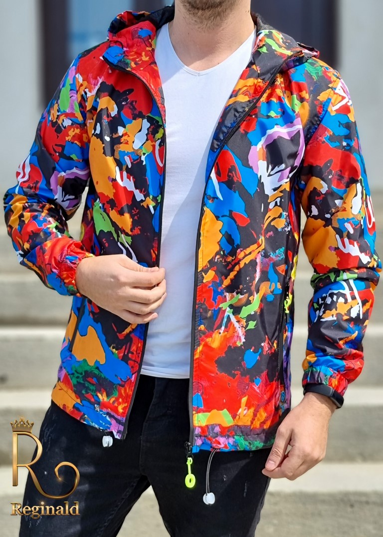 Jacheta de barbati, multi-color din fas, slim fit, cu gluga - GC525 - imagine 2