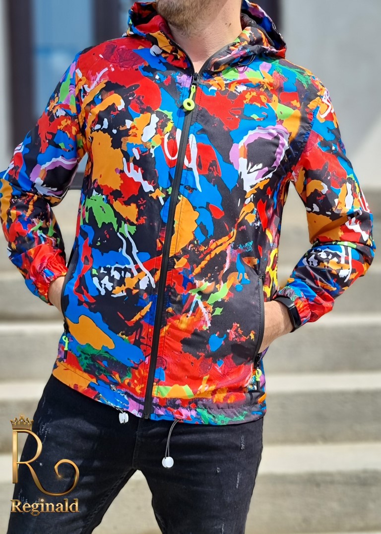 Jacheta de barbati, multi-color din fas, slim fit, cu gluga - GC525