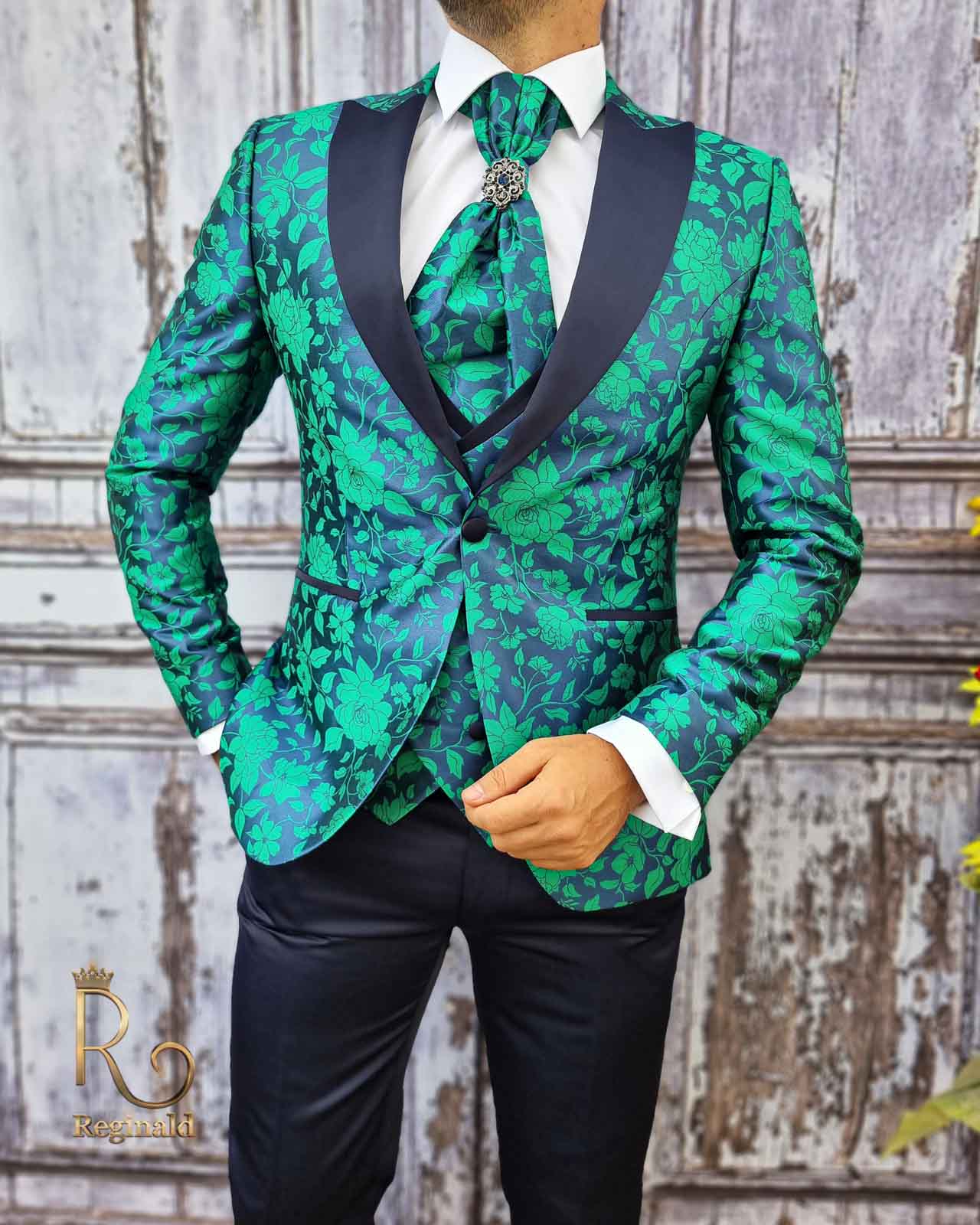 Anecdote highlight Seaside Costum de barbati verde, Ceremonie, Sacou-Vesta-Pantalon-Cravata - C1891